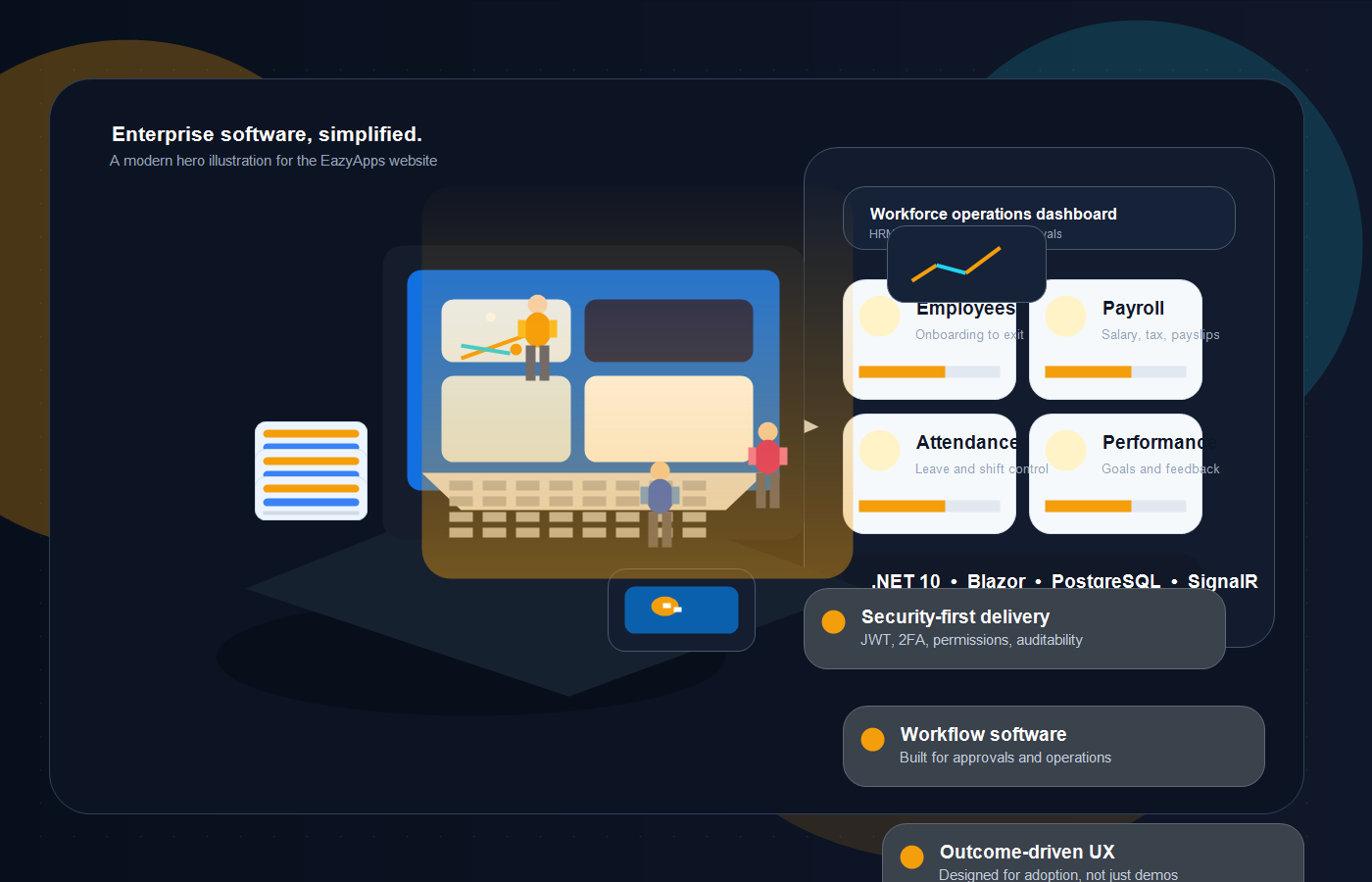 EazyApps enterprise software dashboard illustration